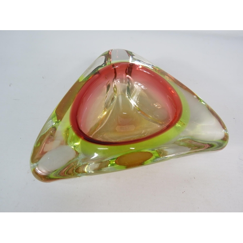 234 - Vintage triangular Uranium Murano Sommerso glass dish, 6.5