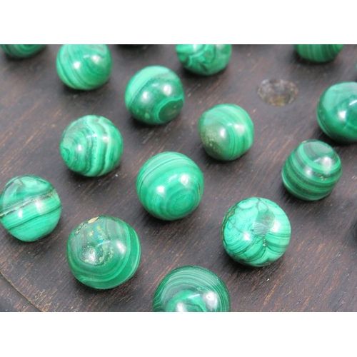 237 - Antique dark oak solitare board with a full set of malachite marbles.