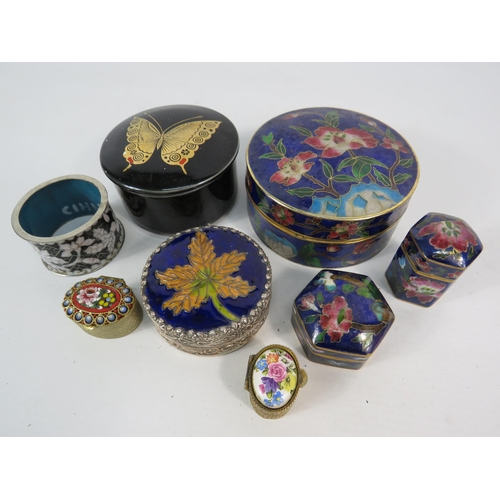 241 - Selection of Trinket and pill boxes, Cloisonne and mosaic etc.