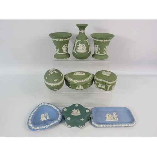 246 - Selection of Wedgwood Jasperware in green, teal and light blue.