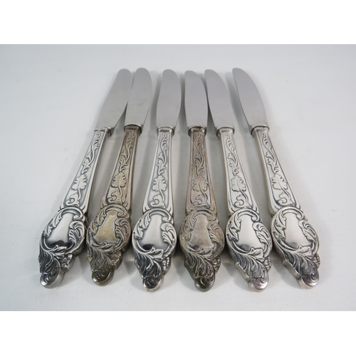 264 - Six Gudlaugur A Magnusson Icelandic 925 silver handled dinner knives, 511.2 grams.