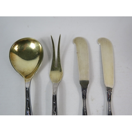 266 - Two Gudlaugur A Magnusson Icelandic 925 silver butter knives, pickle fork and spoon, 88.3 grams.