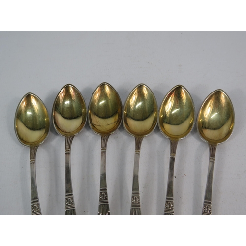 270 - Six Christian F Heise danish sterling silver teaspoons with lemon gilt bowls c1922, 70.6 grams.