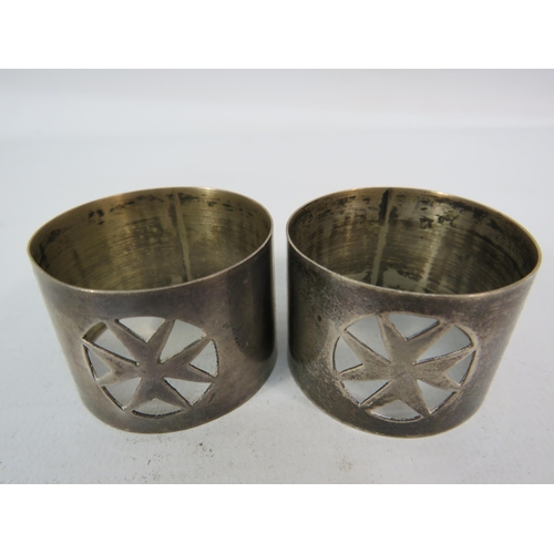 278 - Two 917 silver maltese napkin rings, 39grams.