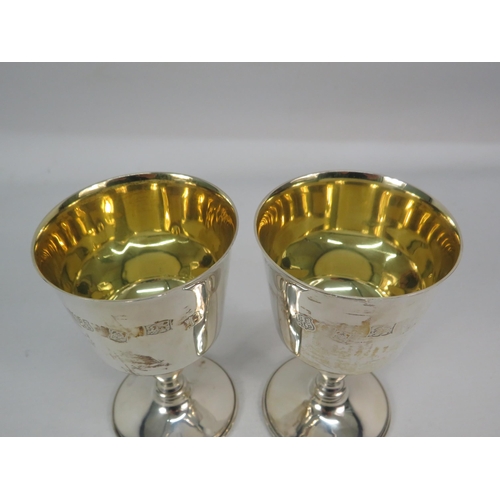 287 - Pair of Birmingham 1970 Barker Ellis Goblets with lemon gilt interior, 4.5