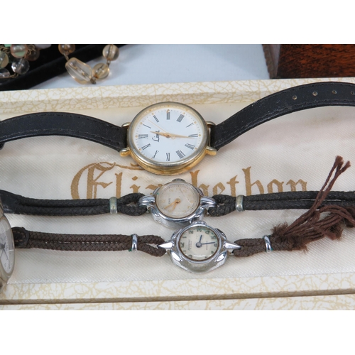 300 - Selection of mens and ladies mechanical and Quartz wristwatches, costume jewellery and a wooden keep... 