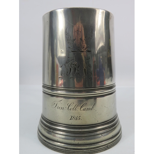 404 - Antique English pewter glass bottomed tapering quart tankard 6.5