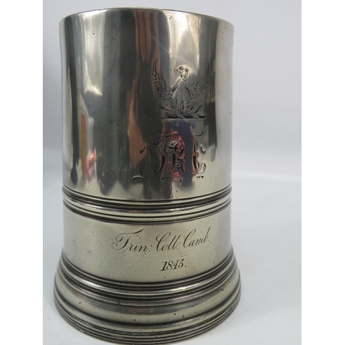 404 - Antique English pewter glass bottomed tapering quart tankard 6.5