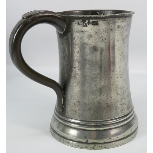 406 - Antique James Yates English Pewter concave quart tankard 6.5