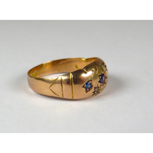 306 - Antique, 9ct Yellow gold Ring, set with Diamond and Sapphires. Finger size N-5   2.1g. Hallmarked fo... 