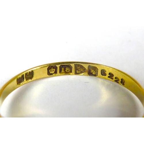 307 - Antique, 9ct Yellow Gold ring set with Five Old Cut Diamonds. Finger size 'P' 2.1g. Hallmarked for C... 