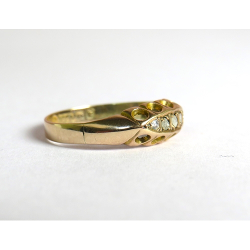 308 - Antique, 9ct Yellow Gold  Diamond set Ring.  Finger size 'M'  1.1g.  Hallmarked for Birmingham 1906