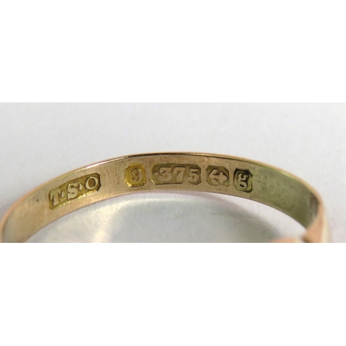 308 - Antique, 9ct Yellow Gold  Diamond set Ring.  Finger size 'M'  1.1g.  Hallmarked for Birmingham 1906