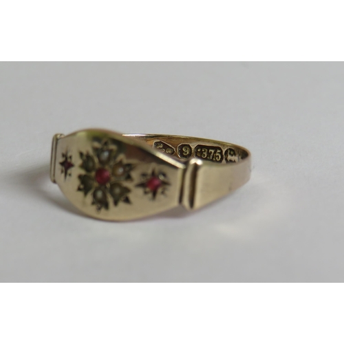 311 - Antique Victorian, Yellow Gold Ring set with Rubies in a Snowflake pattern. Finger size 'L-5'   1.4g... 