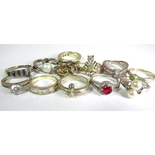 332 - Twelve, 925 Sterling Silver Dress Rings. Total Weight approx 50g