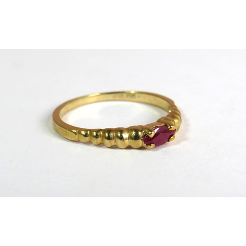 334 - 9ct Yellow Gold Ring set with an Oval Ruby which measures approx 5 x 3mm.  Fingers size R-5 1.9g