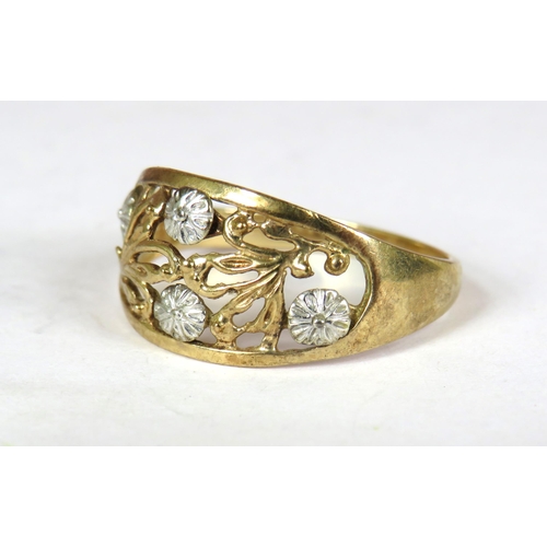 354 - 9ct Yellow Gold Ring with pierced decoration in a leaf and floral pattern. Finger size 'S'   2.7g