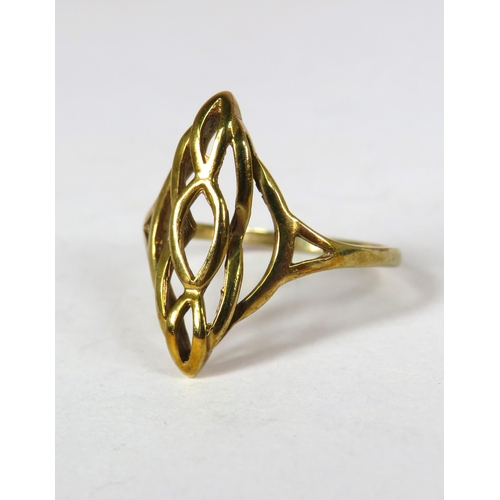 356 - Fancy 9ct Yellow Gold ring .  Finger size 'O'   2.1g