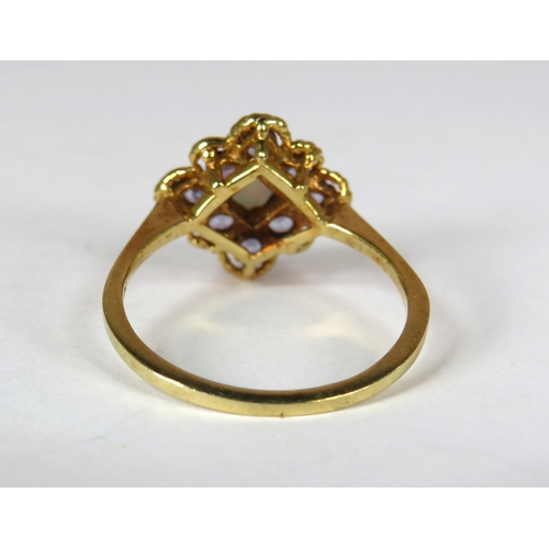 359 - 9ct Yellow Gold ring set with Eight circular Topaz Gemstones with a small white Opal to centre in a ... 