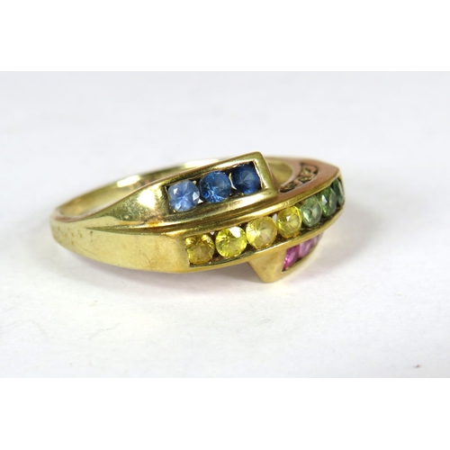 361 - 9ct Yellow Gold Ring set with Multi Coloured Gemstones.  Finger size U.  3.2g