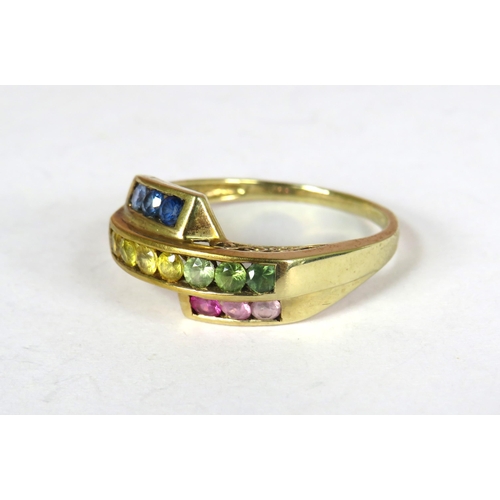 361 - 9ct Yellow Gold Ring set with Multi Coloured Gemstones.  Finger size U.  3.2g