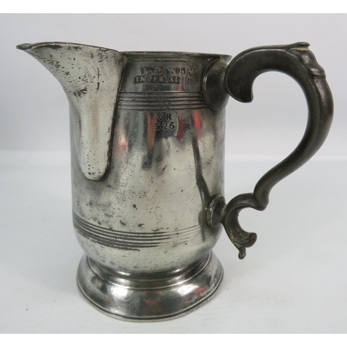 407 - Antique Morgan and co English pewter spouted measure, 5