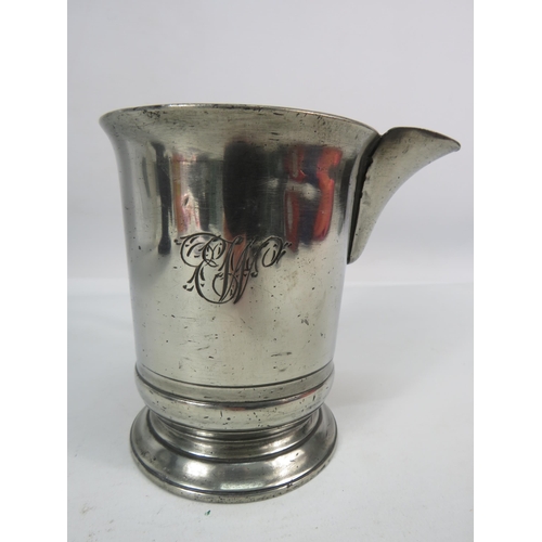 408 - Antique English John Warne pewter footed pint measure 5