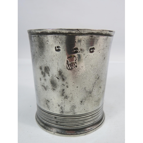 410 - Antique William IV pre 1826 squat 1/2pt pewter beaker, 3 1/4