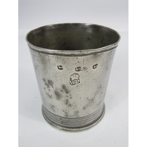 410 - Antique William IV pre 1826 squat 1/2pt pewter beaker, 3 1/4