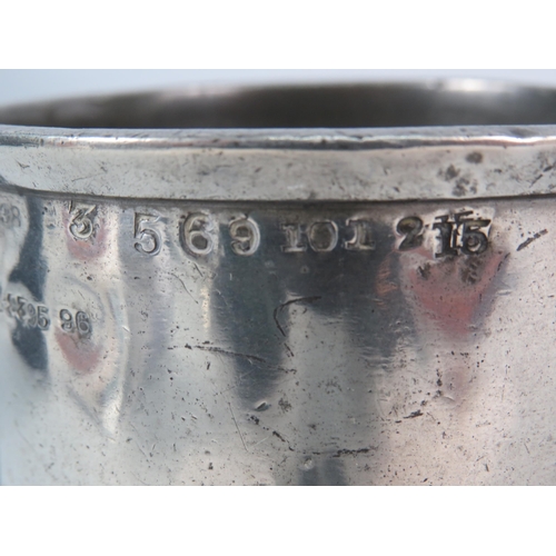 411 - Two antique english tankards banded with incised rings a pint and 1/2pt.  One by Jabbot and co.