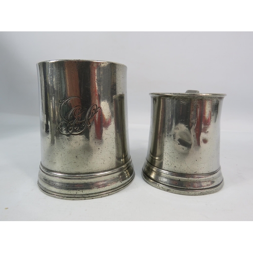 416 - Two Antique straight sided tapering tankards in a 1/2pt and pint.