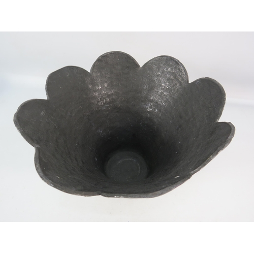 444 - Heavy arts and crafts hand made lead bowl in the shape of a flower head, 7.5