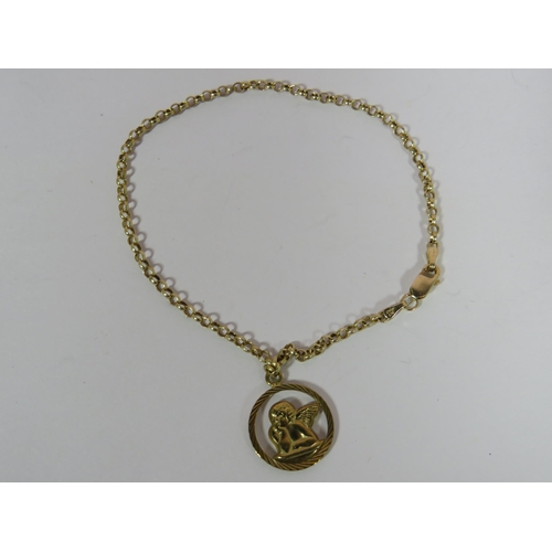 371 - 9ct Yellow Gold Bracelet 7 inches long, set with a 9ct Gold Guardian Angel charm.  1.6g