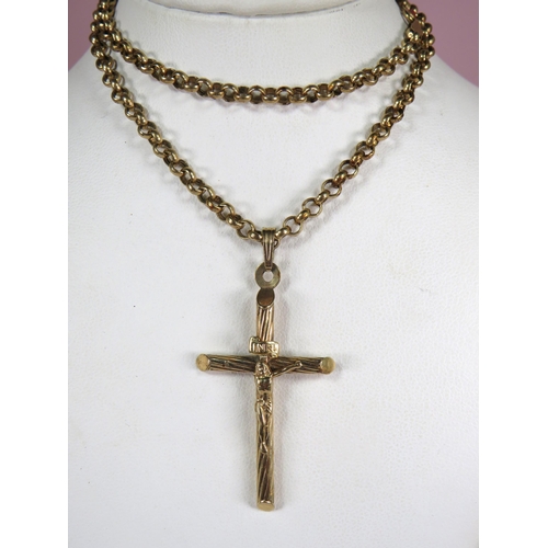 376 - 9ct Yellow Gold Crucifix (50mm) hung on a 9ct Gold 18 inch Belcher Chain. Total Weight 6.0g