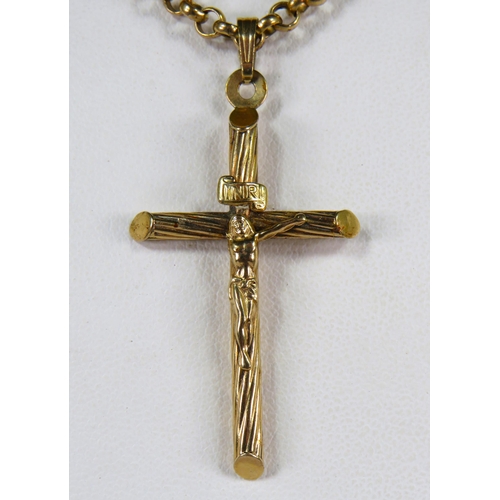 376 - 9ct Yellow Gold Crucifix (50mm) hung on a 9ct Gold 18 inch Belcher Chain. Total Weight 6.0g