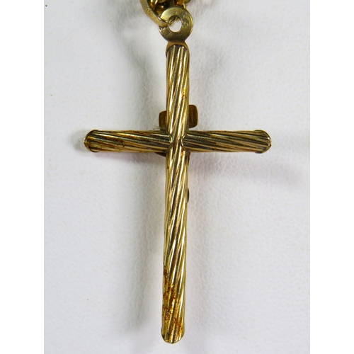 376 - 9ct Yellow Gold Crucifix (50mm) hung on a 9ct Gold 18 inch Belcher Chain. Total Weight 6.0g