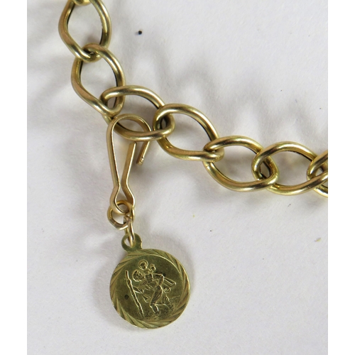 378 - 9ct Yellow Gold Charm Bracelet on a large link chain. Charms include St Christopher, Bicycle, Crucif... 