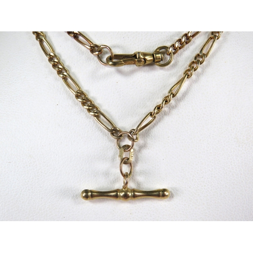 379 - 9ct Yellow Gold 18 inch Figaro link chain with Tee Bar.  Total weight 4.5g