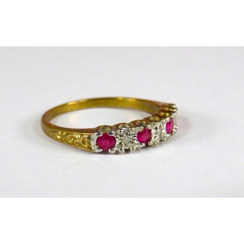 382 - 9ct Yellow Gold Half Eternity Ring set with Diamonds and Rubies. Finger Size 'M'   1.7g