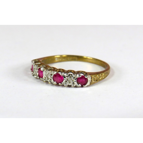 382 - 9ct Yellow Gold Half Eternity Ring set with Diamonds and Rubies. Finger Size 'M'   1.7g