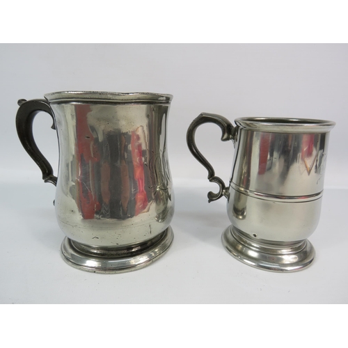 516 - Victorian pewter tulip shaped pint tankard plus a u shaped 1/2 pint tankard.