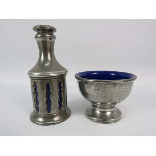 517 - Britannia Petwer pepper pot and salt bowl with ceramic interior.