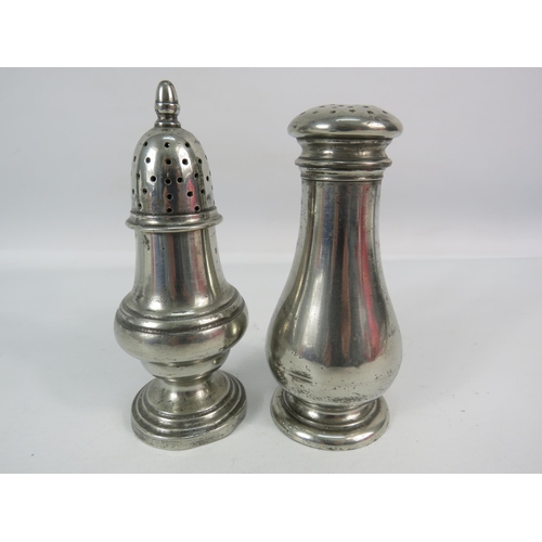 527 - Two Antique pewter pepper pots.