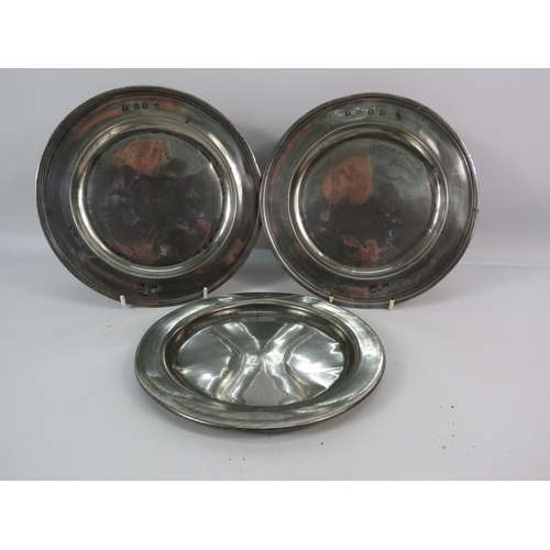 542 - Pair of English pewter plates c1680 plus one other.