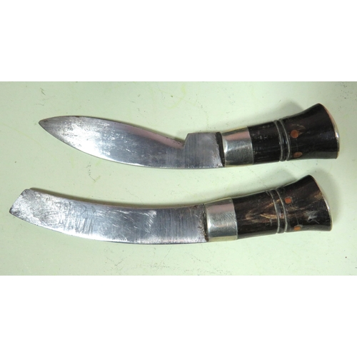 453 - Indian Made Kukri Knife with Leather Scabbard with metal tip complete with matching skinning knives.... 