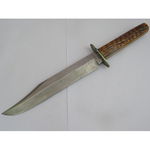 457 - Antler Handled Hunting knife with Sheffield Steel Blade by John Wallis?  Blade measures 8 inches and... 