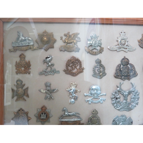 463 - Framed and mounted under glass selection of British Army Cap Badges. Age and Provenance unknown. Fra... 