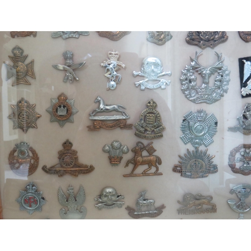 463 - Framed and mounted under glass selection of British Army Cap Badges. Age and Provenance unknown. Fra... 