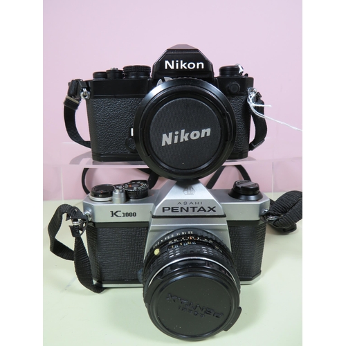 483 - Pentax K1000 with 50mm Lens plus leather carry case plus a Nikon SLR Camera with 50mm Lens. Also two... 