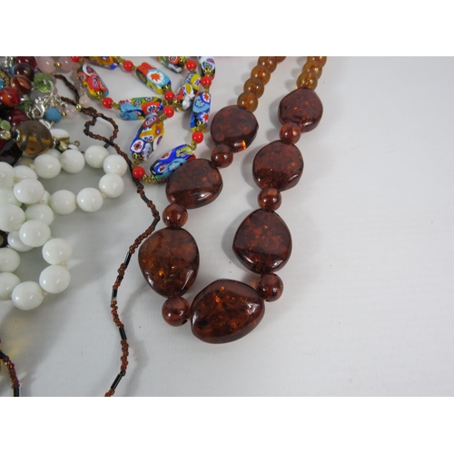 576 - Good selection of costume jewellery necklaces, Murano glass, rose quartz, faux amber etc.